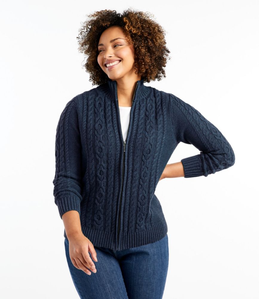 Women's Double L® MixedCable Sweater, ZipFront Cardigan