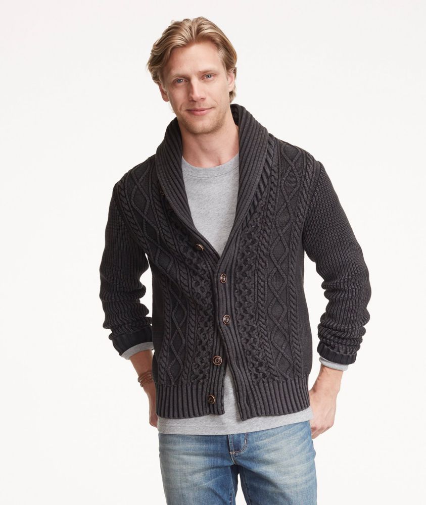Men's Signature Fisherman Sweater, Washed ShawlCollar Cardigan