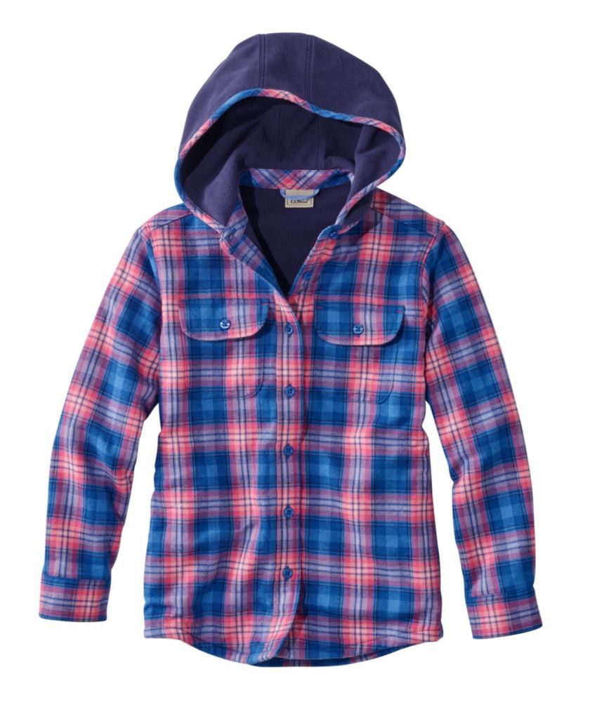 Girls' FleeceLined Flannel Shirt, Hooded Plaid