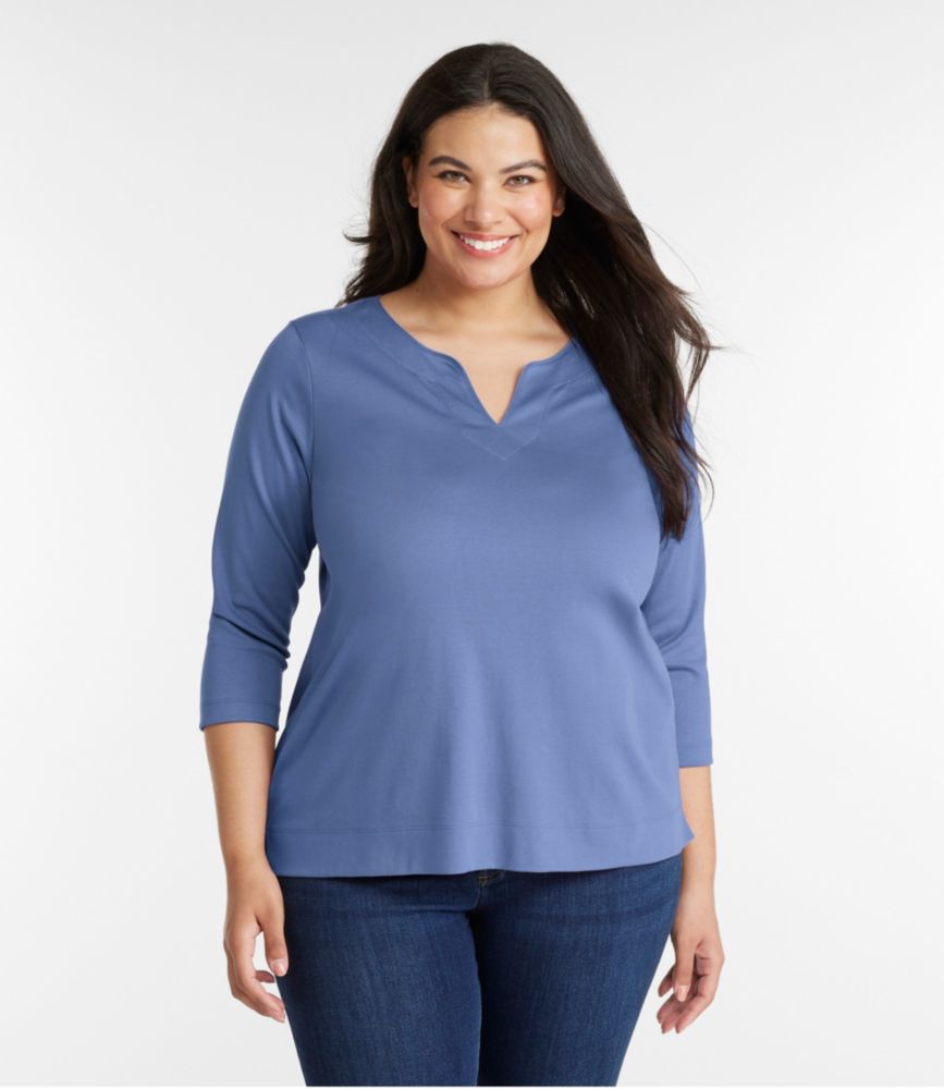 Women's Pima Cotton Tunic, ThreeQuarterSleeve Splitneck Tees & Knit