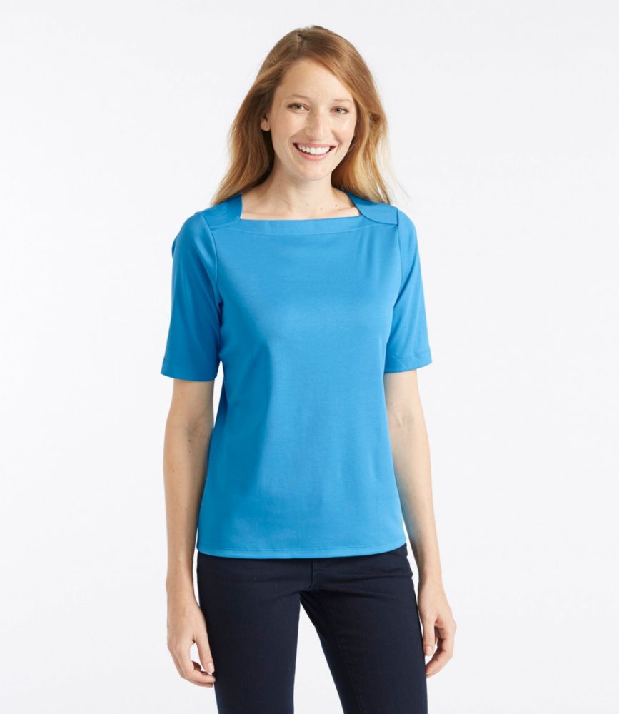 Women's Pima Cotton Tee, Elbow Sleeve EnvelopeNeck