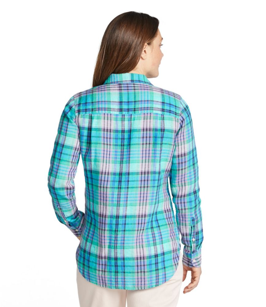 Women's Premium Washable Linen Shirt, Tunic Plaid Shirts & Tops at L