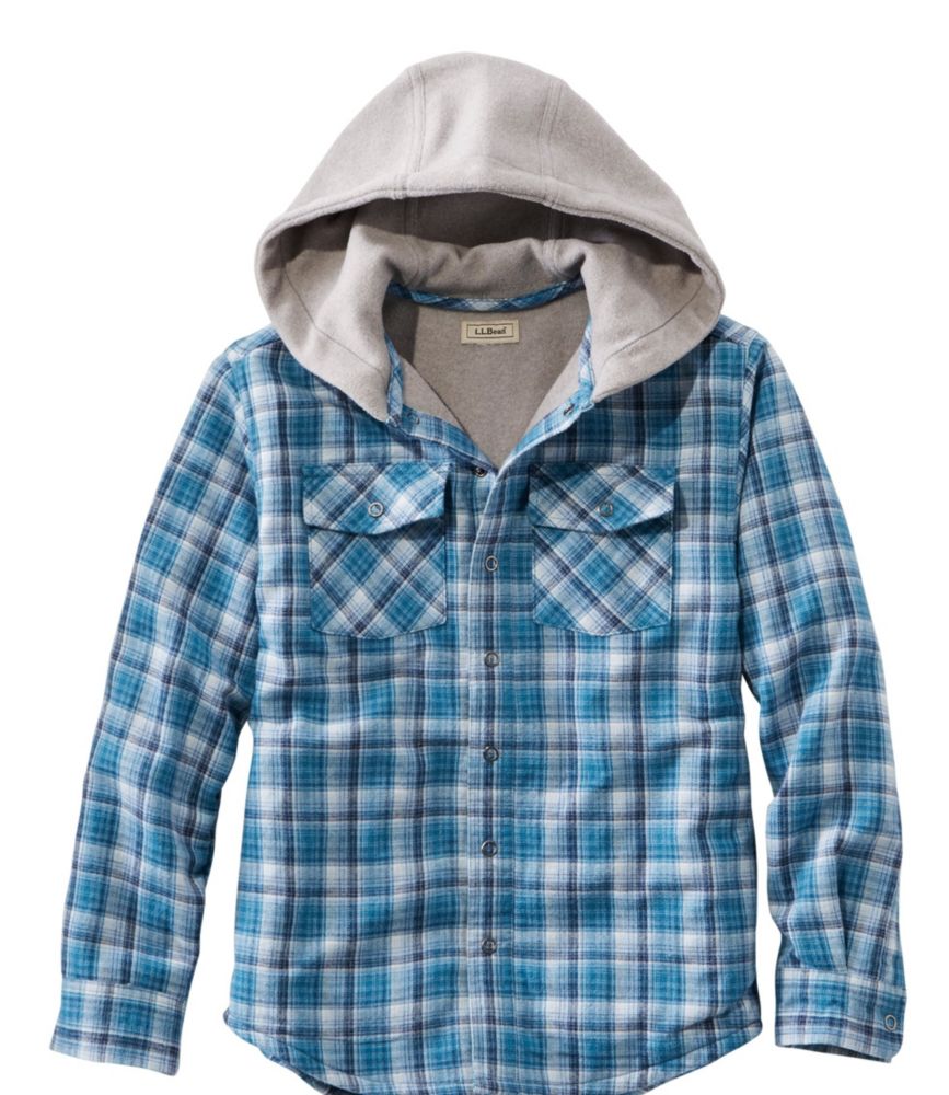 Boys' FleeceLined Flannel Shirt, Hooded Plaid