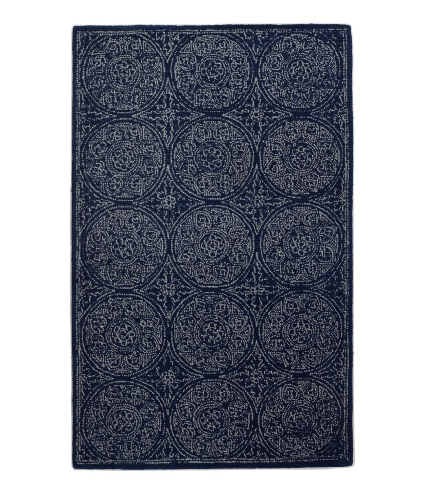 Floral Circle Wool Tufted Rug, Navy