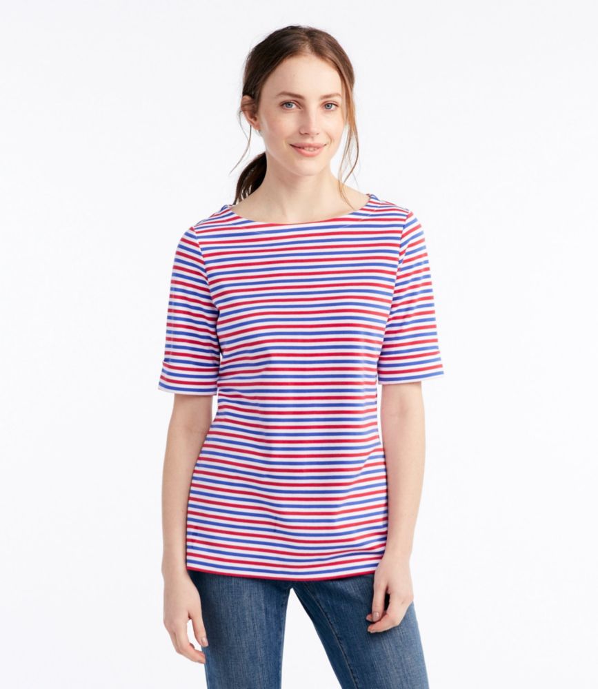 Women's L.L.Bean Pullover, ElbowSleeve Square Boatneck Stripe