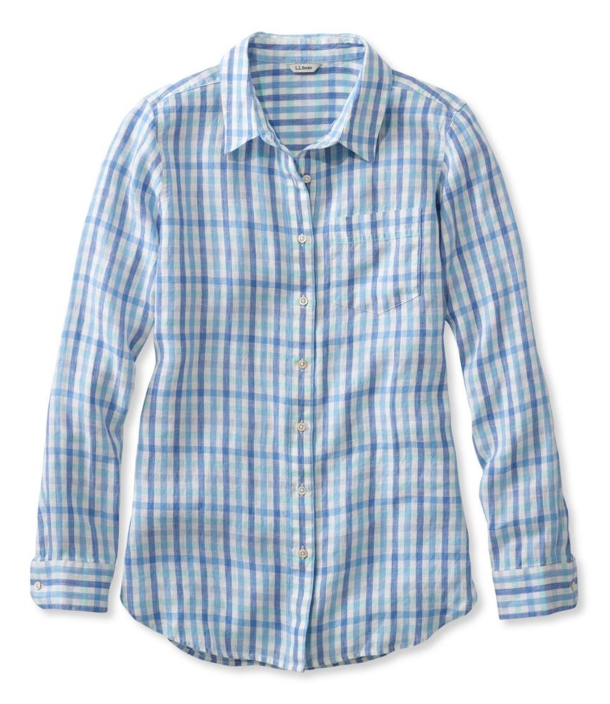 Women's Premium Washable Linen Shirt, Tunic Gingham Shirts & Tops at