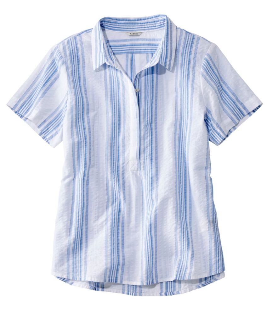 Women's Textured Cotton Popover Shirt, ShortSleeve Stripe