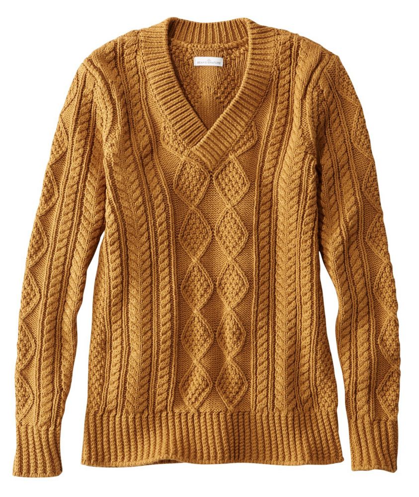Women's Signature Cotton Fisherman Sweater, VNeck Tunic Sweaters at