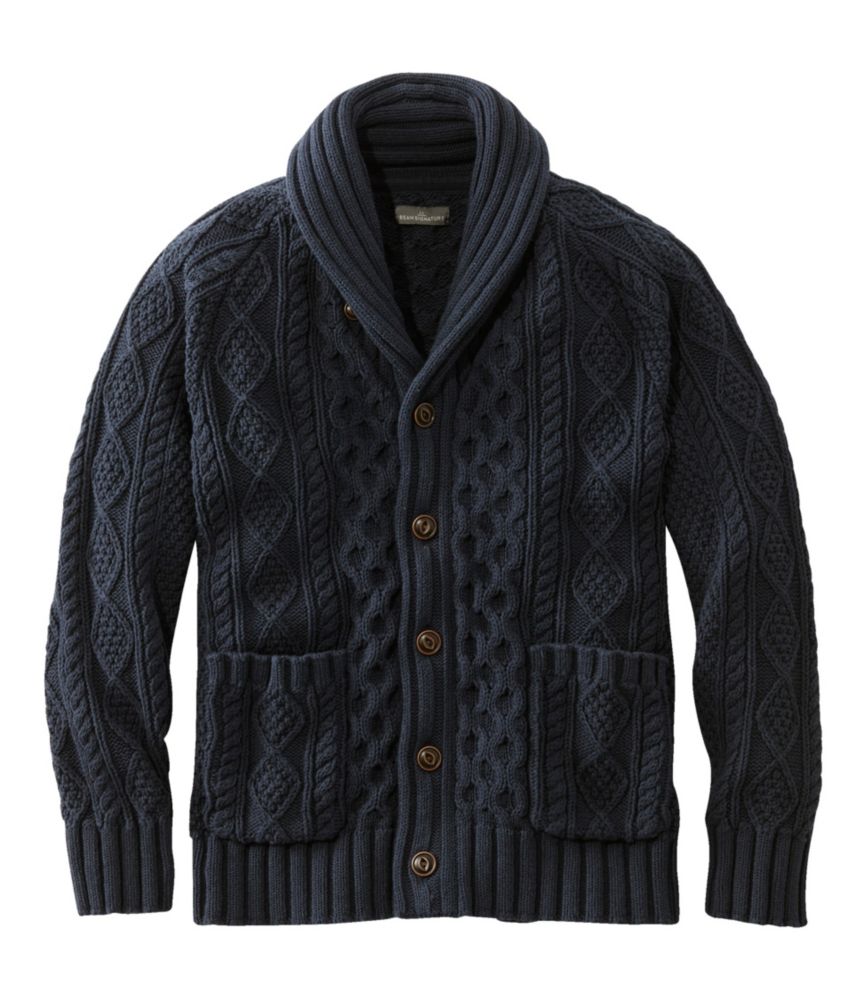 Men's Signature Cotton Fisherman Sweater, ShawlCollar Cardigan at L.L.Bean