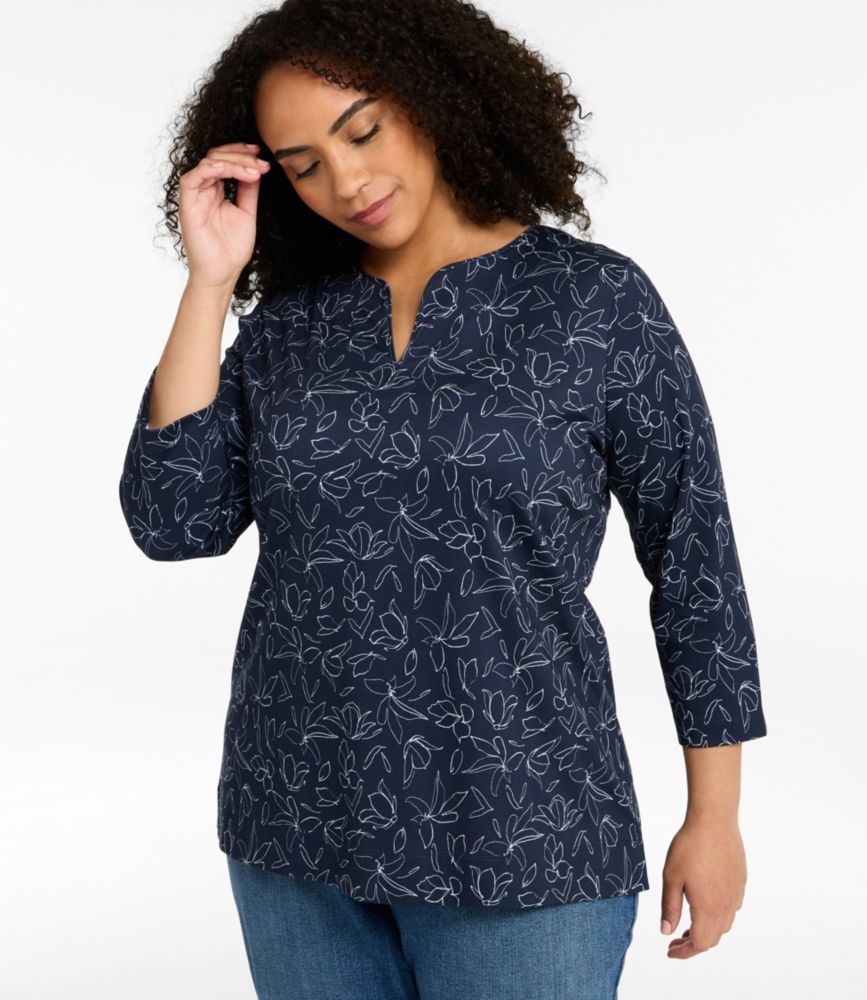 Women's Pima Cotton Tunic, ThreeQuarterSleeve Splitneck Print Tees