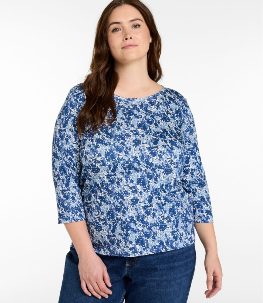 Women's Pima Cotton Shaped Jewelneck Tee, ThreeQuarterSleeve Print