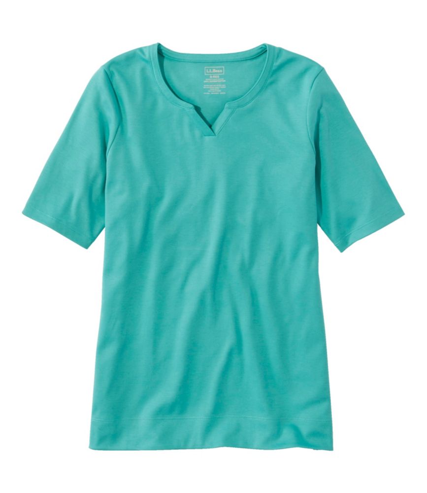 Women's Pima Cotton Tee, NotchNeck ElbowSleeve Tunic Shirts & Tops