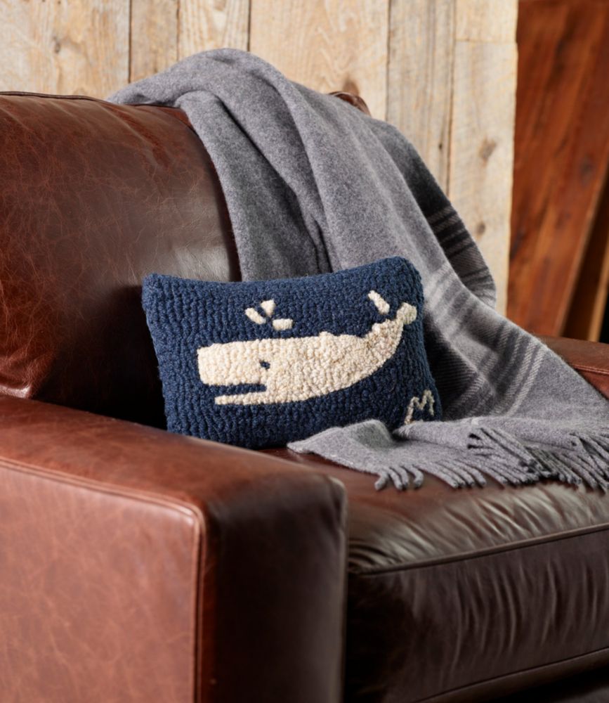 Wool Hooked Throw Pillow, Spouting Whale, 8" x 12" Home Goods at L.L.Bean