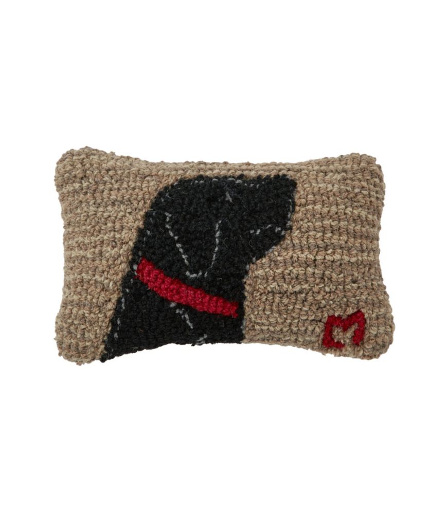 Wool Hooked Throw Pillow, Begging Black Lab, 8" x 12" Throw Pillows