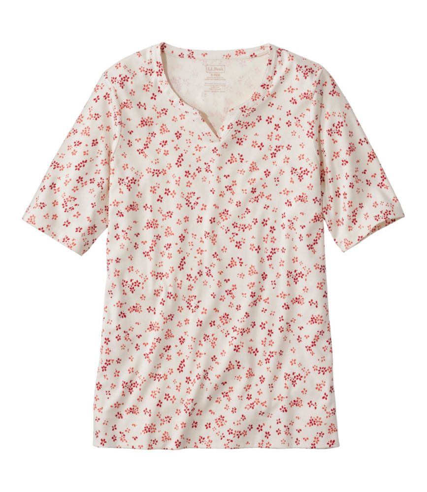 Women's Pima Cotton Tee, NotchNeck ElbowSleeve Tunic Print Shirts