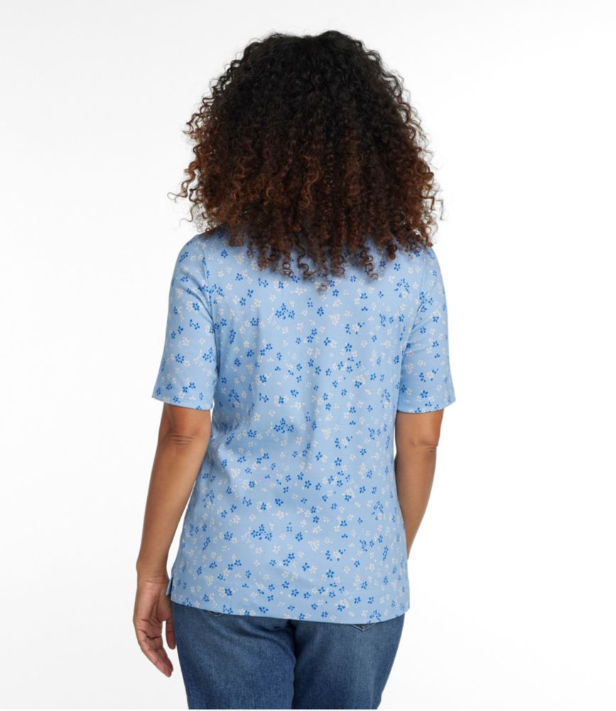 Women's Pima Cotton Tee, NotchNeck ElbowSleeve Tunic Print Shirts