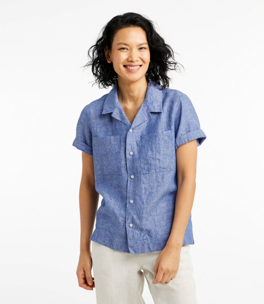 Women's Premium Washable Linen Camp Shirt, ShortSleeve Shirts & Tops