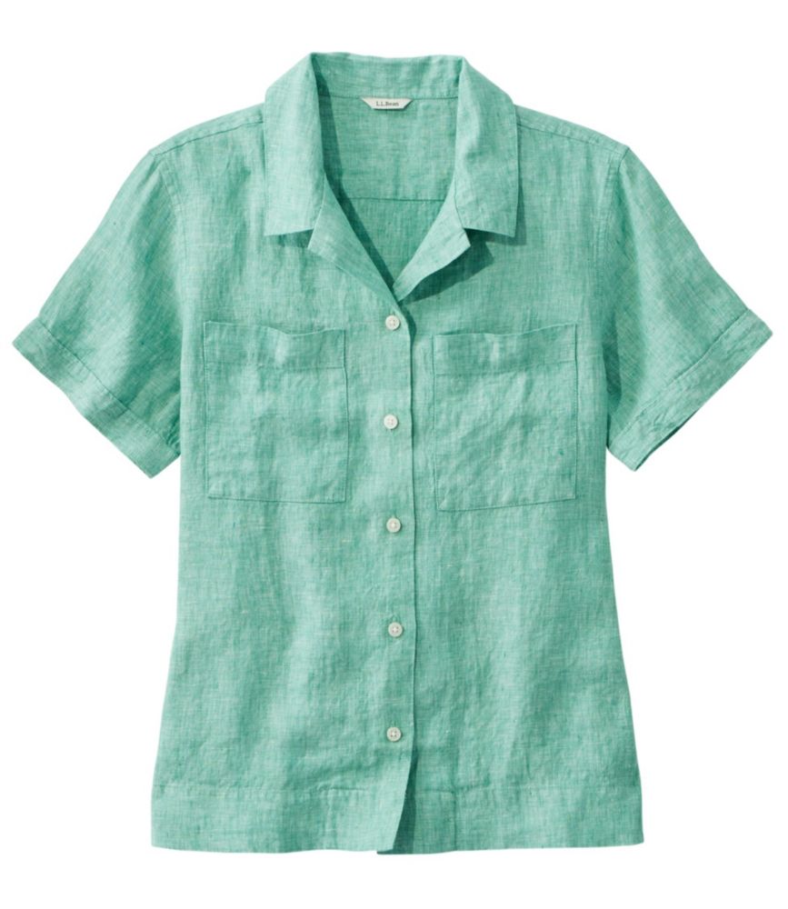 Women's Premium Washable Linen Camp Shirt, ShortSleeve