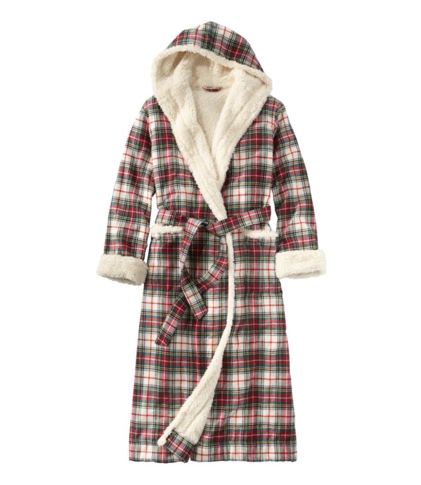 Women's Scotch Plaid Flannel Robe, SherpaLined Long