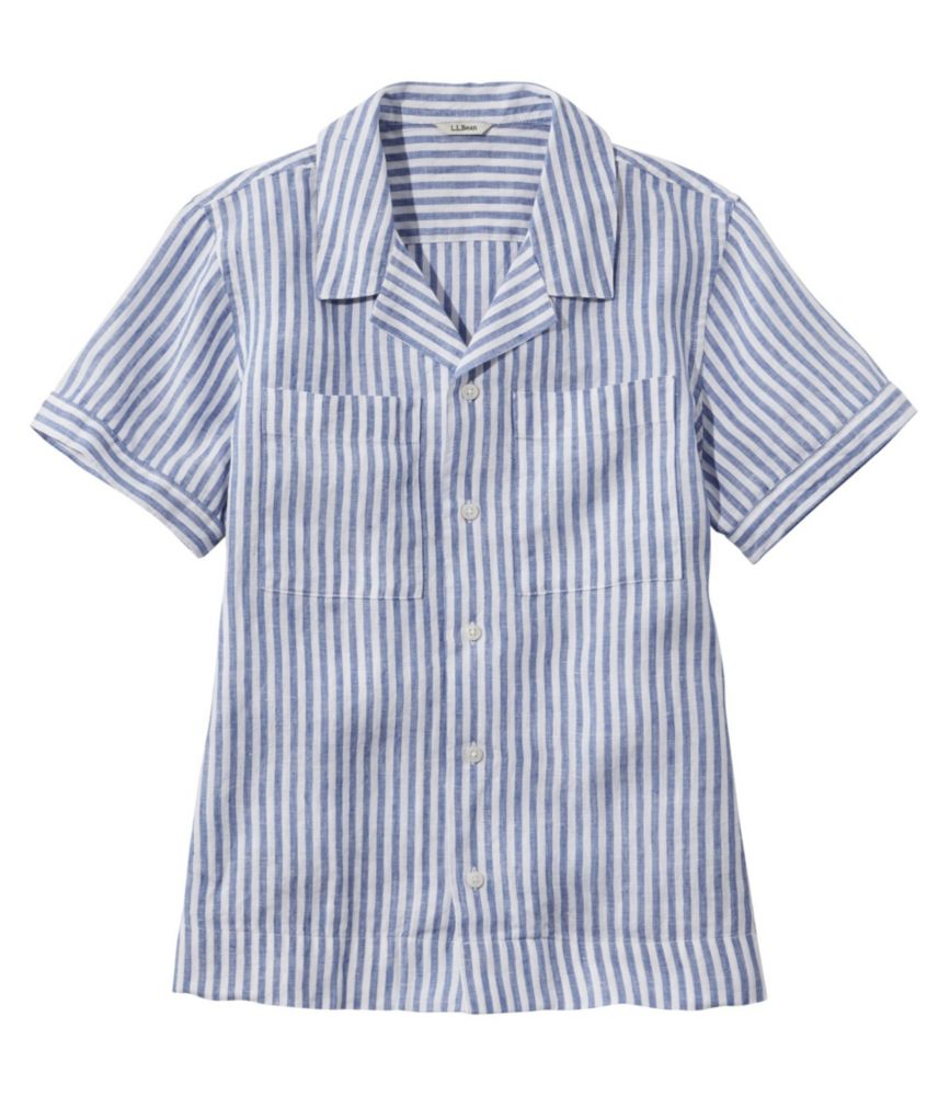 Women's Premium Washable Linen Camp Shirt, ShortSleeve Stripe Shirts