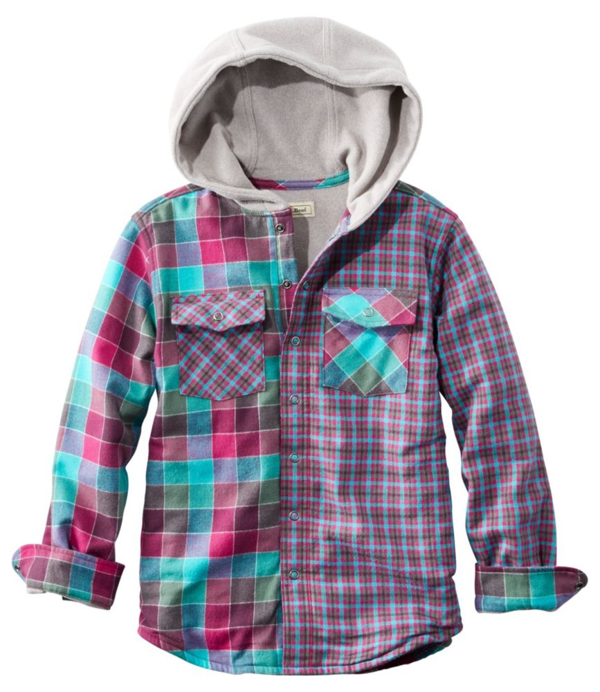 Kids' FleeceLined Flannel Shirt, Hooded, Colorblock Tops at L.L.Bean