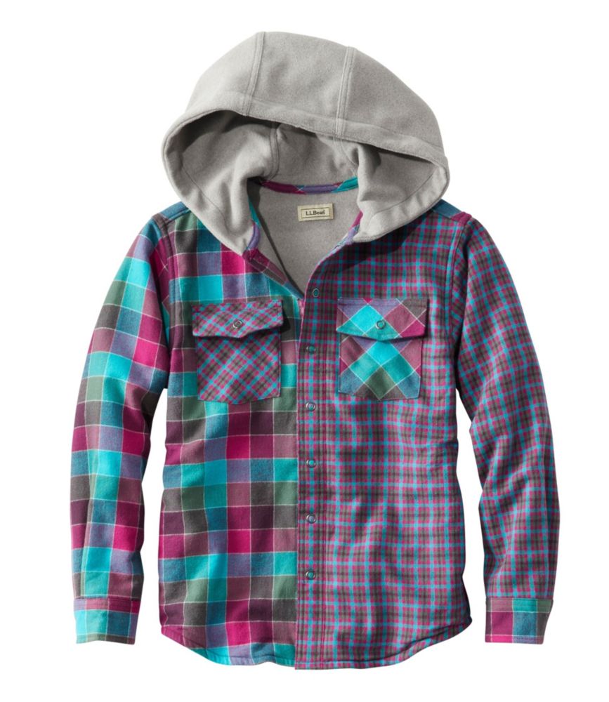 Kids' FleeceLined Flannel Shirt, Hooded, Colorblock Tops at L.L.Bean