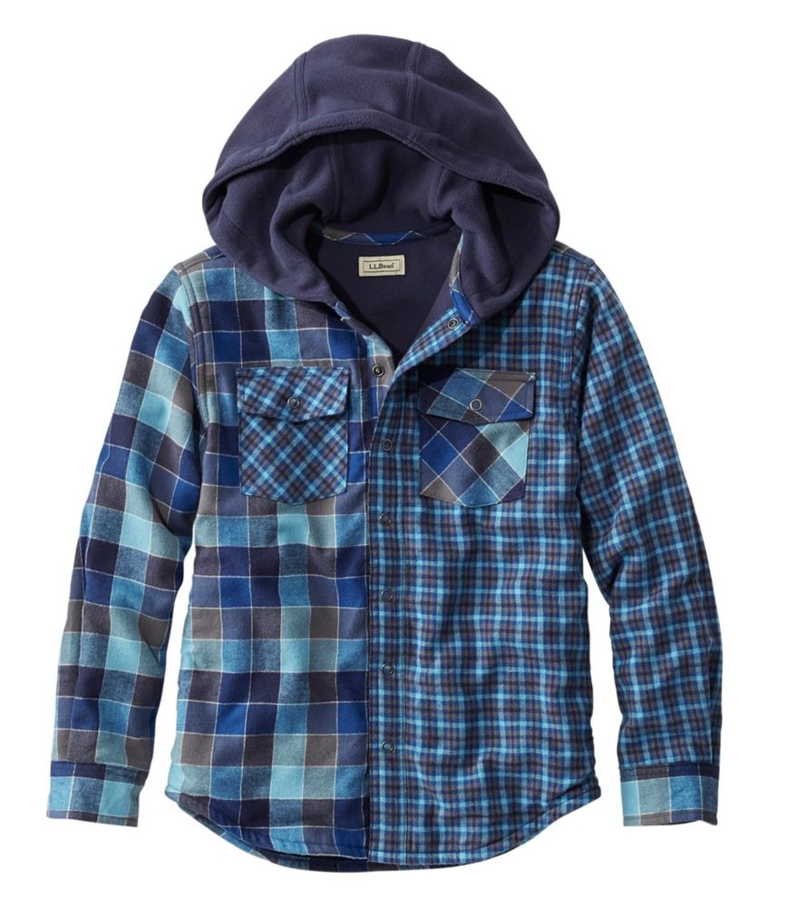 Kids' FleeceLined Flannel Shirt, Hooded, Colorblock