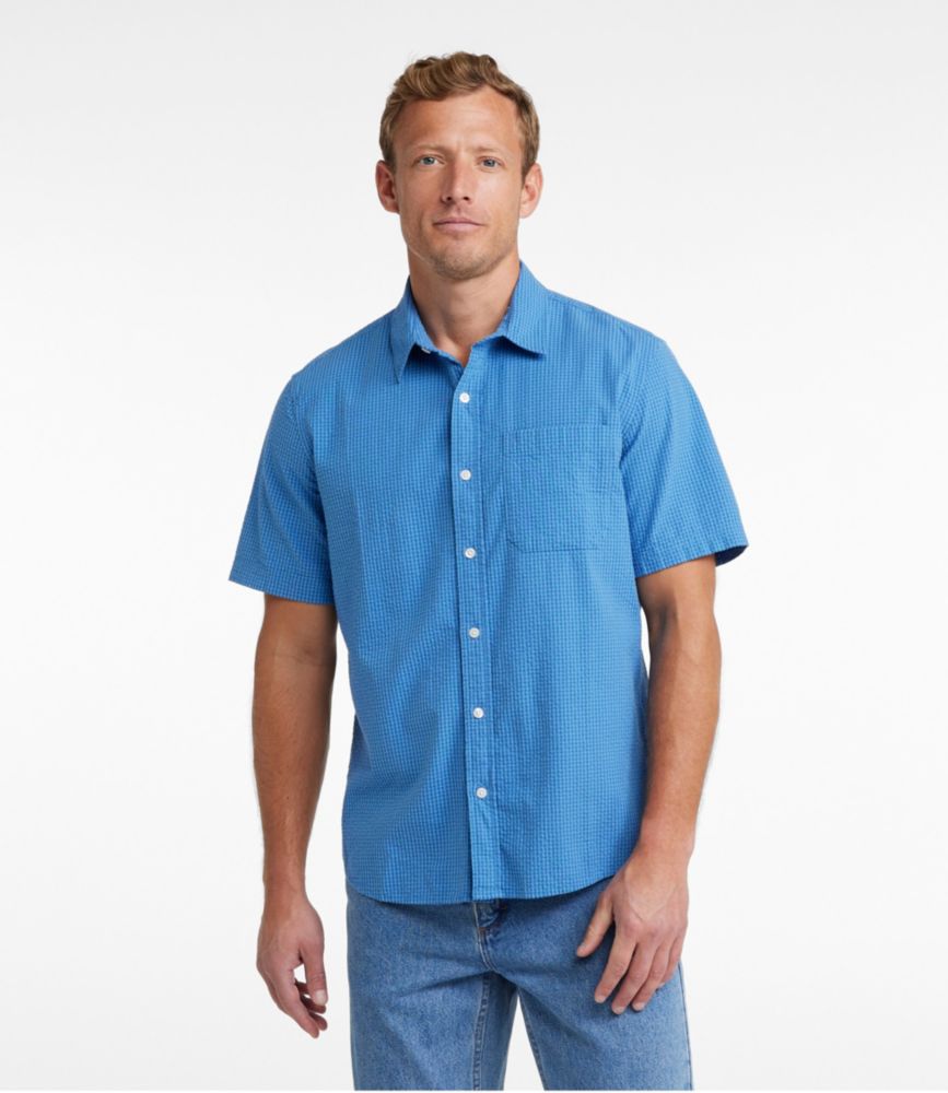 Men's Organic Cotton Seersucker Shirt, ShortSleeve, Slightly Fitted