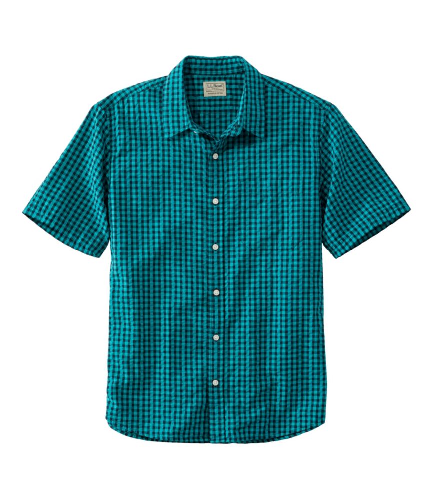 Men's Organic Cotton Seersucker Shirt, ShortSleeve, Slightly Fitted