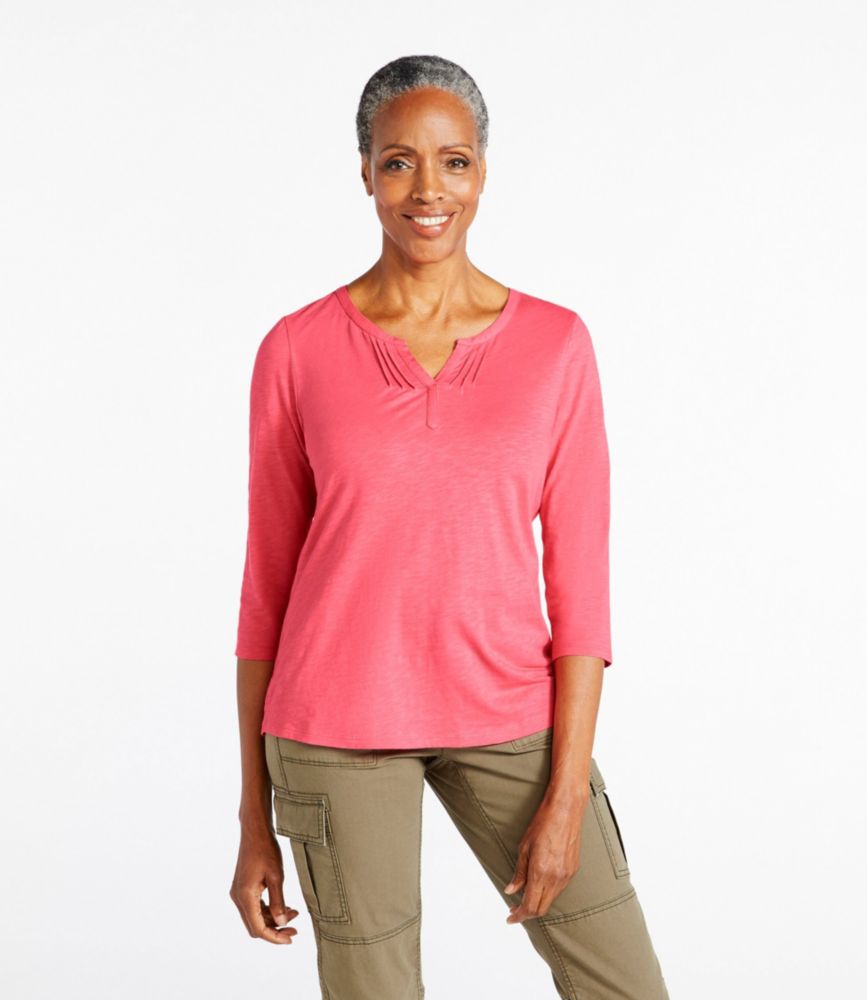 Women's Organic Cotton Splitneck Tee ThreeQuarter Sleeve Shirts
