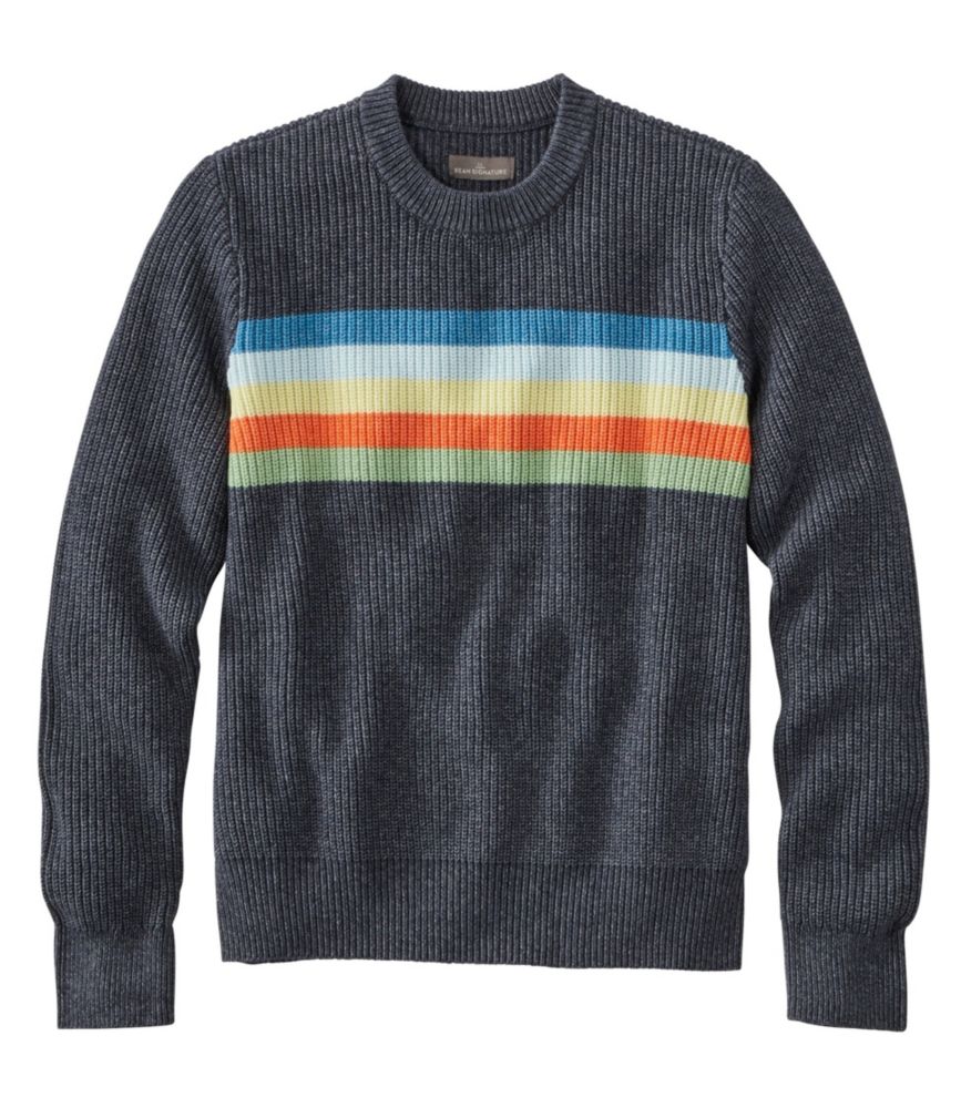 Men's Signature Shaker Stitch Sweater, Crewneck, Stripe Sweaters at L