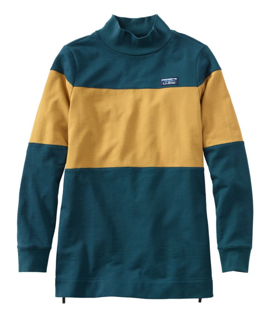 Women's Soft Cotton Rugby, Mockneck Tunic Colorblock Sweatshirts