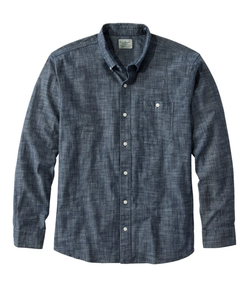 Men's Comfort Stretch Chambray Shirt, Traditional Untucked Fit, Long