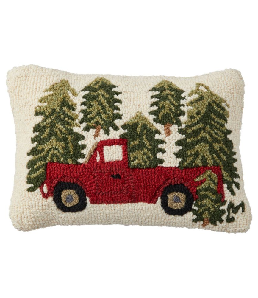 Wool Hooked Throw Pillow, Red Truck, 14" x 20" Throw Pillows at L.L.Bean