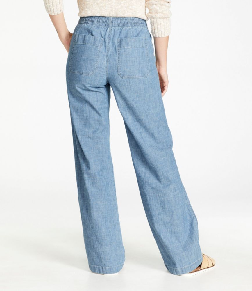 Women's Lakewashed PullOn Chinos, MidRise WideLeg Chambray Pants