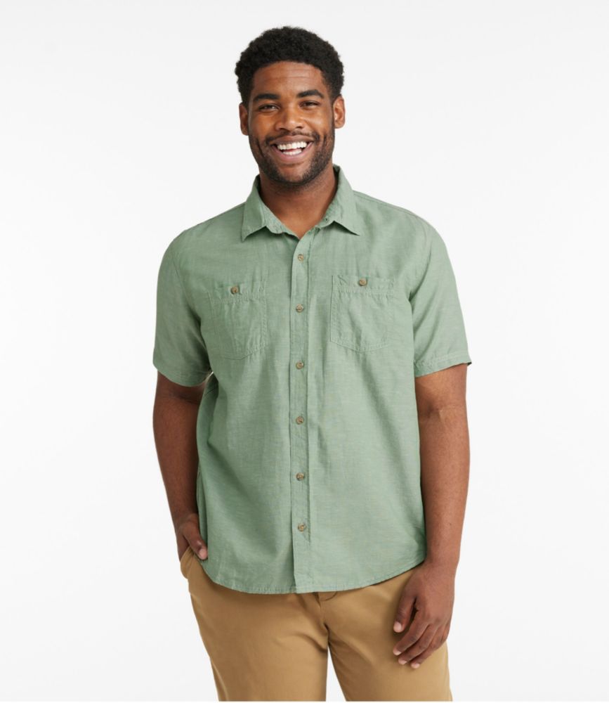Men's Rugged Linen Blend Shirt, ShortSleeve, Traditional Untucked Fit Casual ButtonDown
