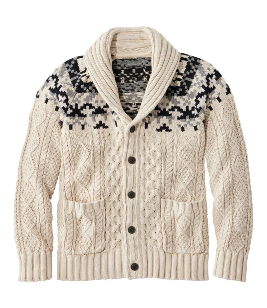 Men's Signature Cotton Fisherman Sweater, ShawlCollar Cardigan, Fair