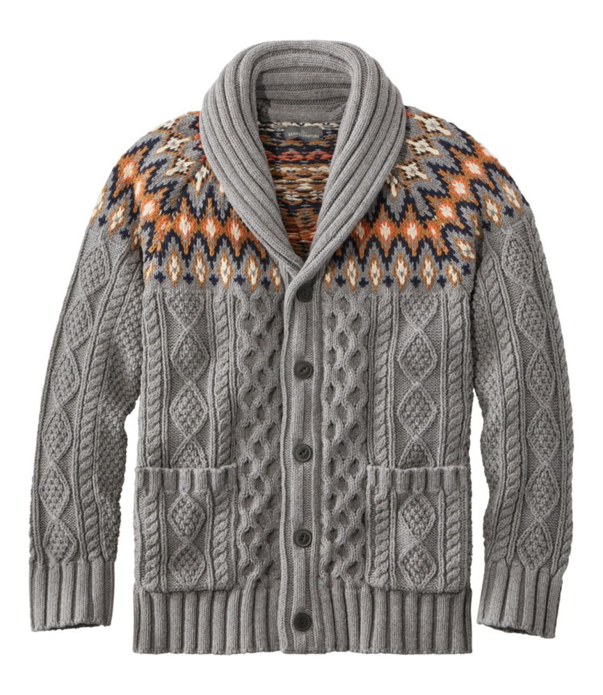 Men's Signature Cotton Fisherman Sweater, ShawlCollar Cardigan, Fair
