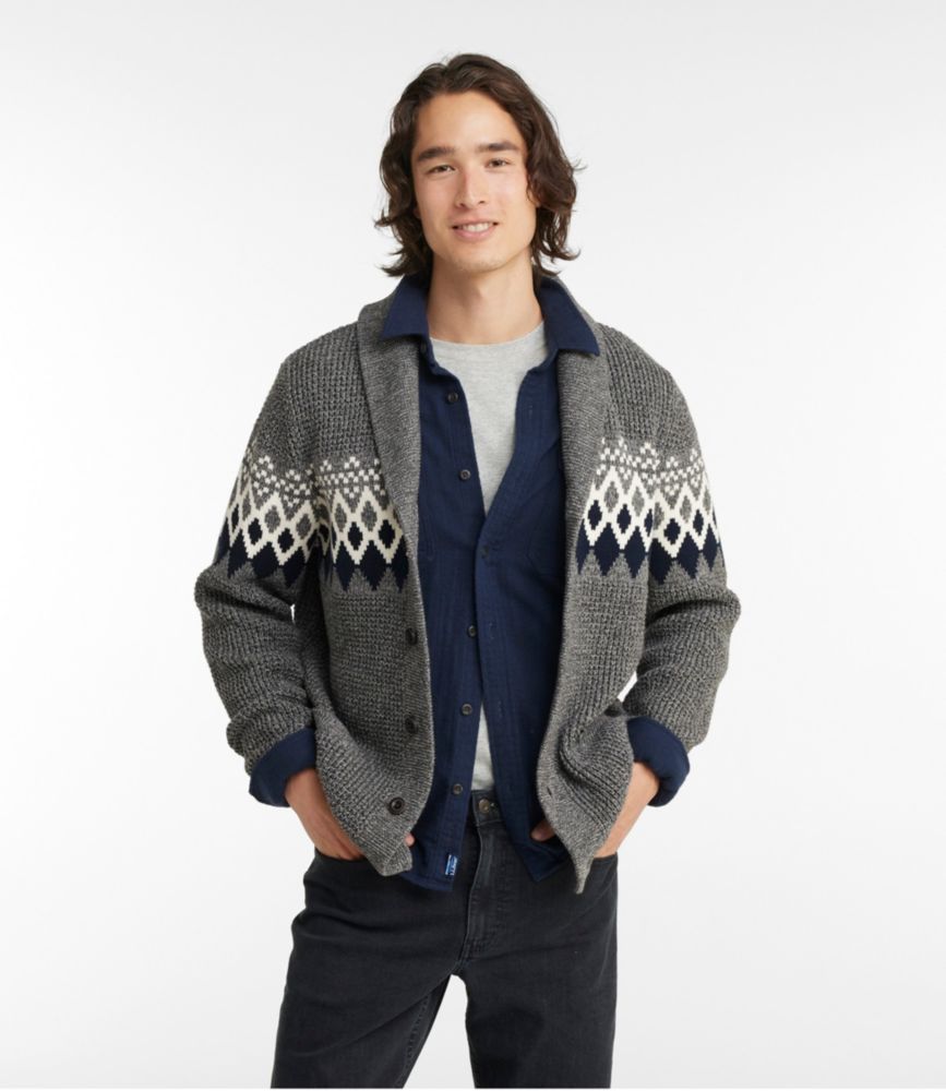 Men's Organic Cotton Cardigan Waffle Sweater, Fair Isle Sweaters at L