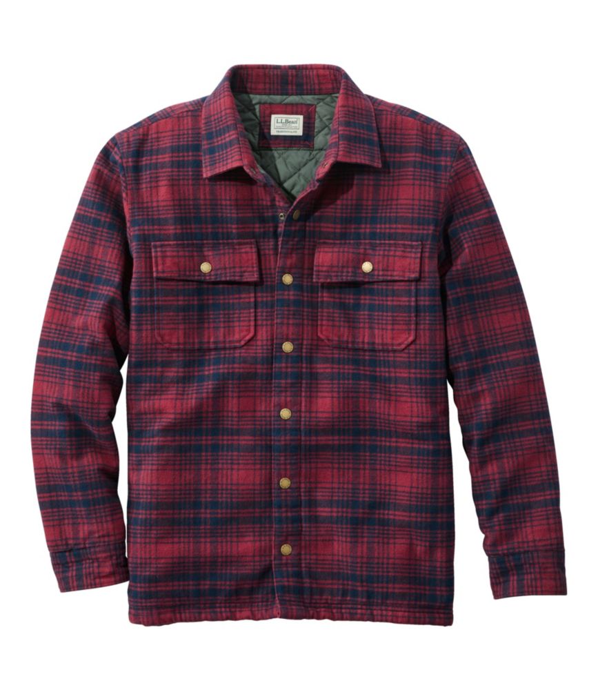 Men's PrimaLoft Lined Chamois Shirt Jac, Traditional Untucked Fit, Plaid Casual ButtonDown