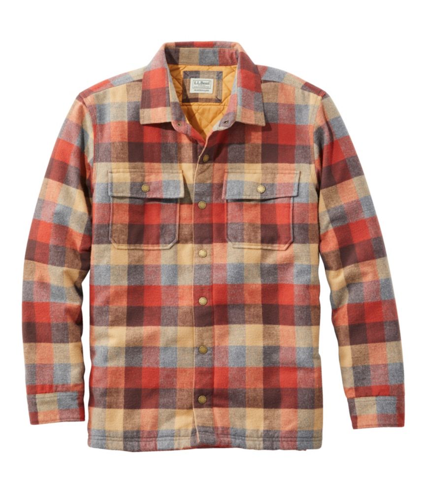 Men's PrimaLoft Lined Chamois Shirt Jac, Traditional Untucked Fit, Plaid Casual ButtonDown