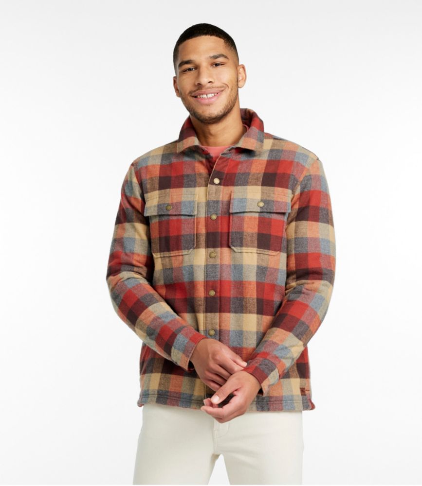 Men's PrimaLoft Lined Chamois Shirt Jac, Traditional Untucked Fit, Plaid Casual ButtonDown