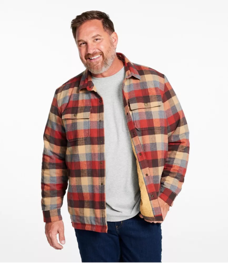 Men's PrimaLoft Lined Chamois Shirt Jac, Traditional Untucked Fit, Plaid Casual ButtonDown