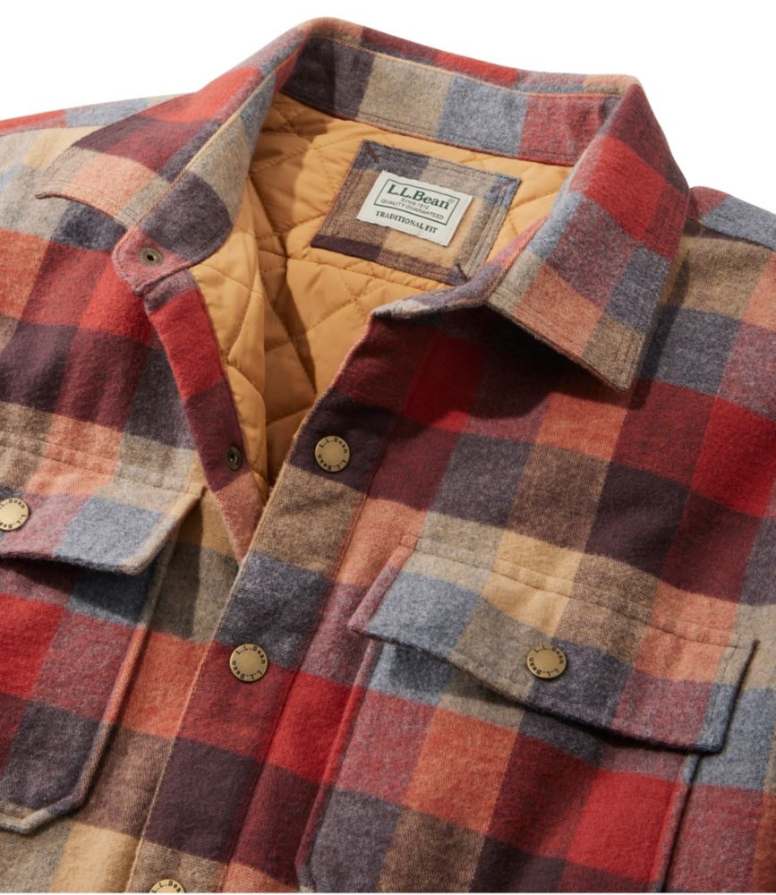 Men's PrimaLoft Lined Chamois Shirt Jac, Traditional Untucked Fit, Plaid Casual ButtonDown