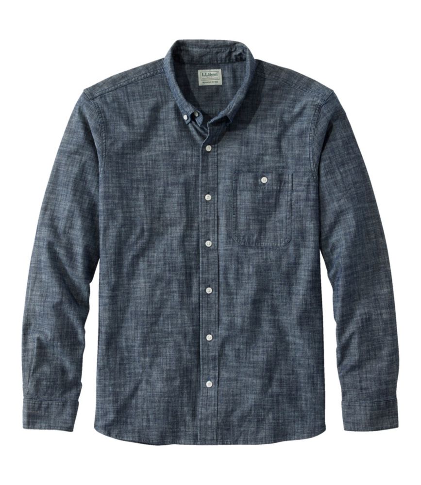 Men's Comfort Stretch Chambray Shirt, LongSleeve, Slightly Fitted