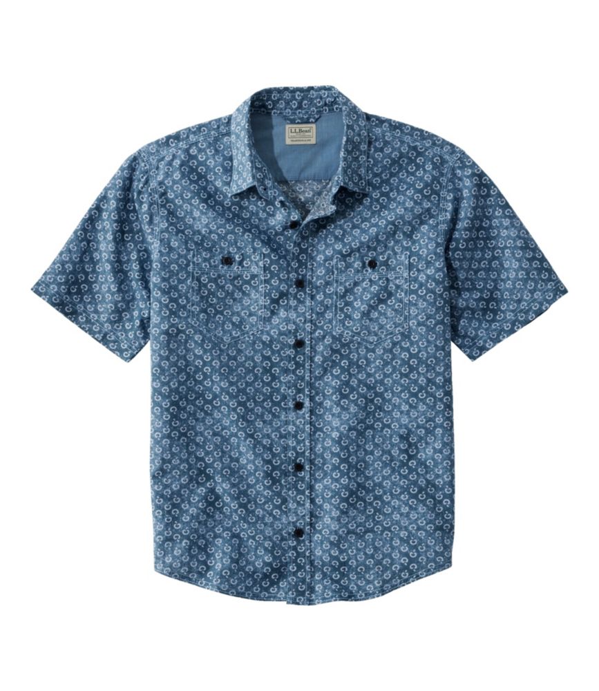 Men's Rugged Linen Blend Shirt, ShortSleeve, Print, Traditional Untucked Fit Casual Button