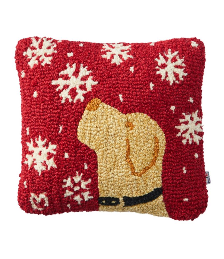 Wool Hooked Throw Pillow, Snowflake Yellow Lab, 14" x 14" Throw