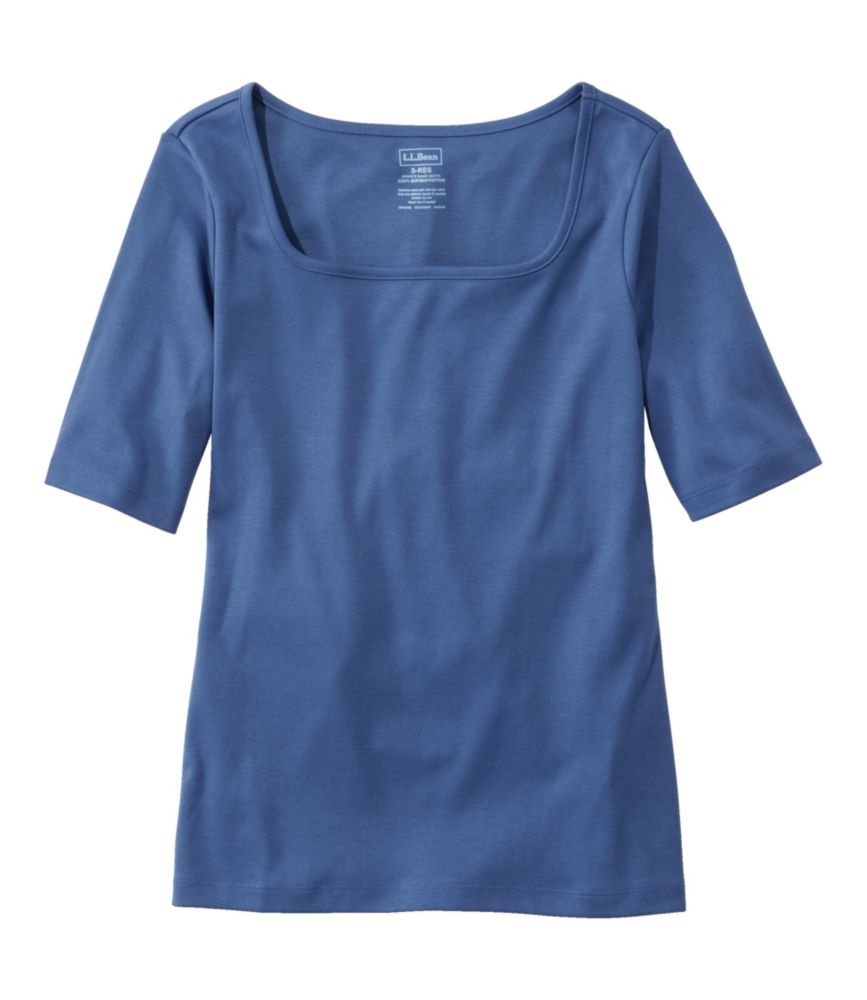 Women's Pima Cotton Tee, Soft Squareneck ElbowSleeve Tees & Knit