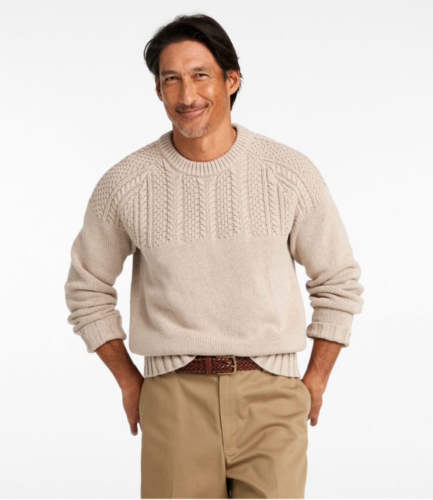 Men's Signature Cotton Fisherman Sweater, Yoke Crewneck Sweaters at L