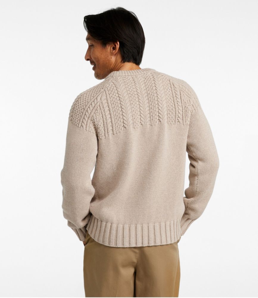 Men's Signature Cotton Fisherman Sweater, Yoke Crewneck Sweaters at L